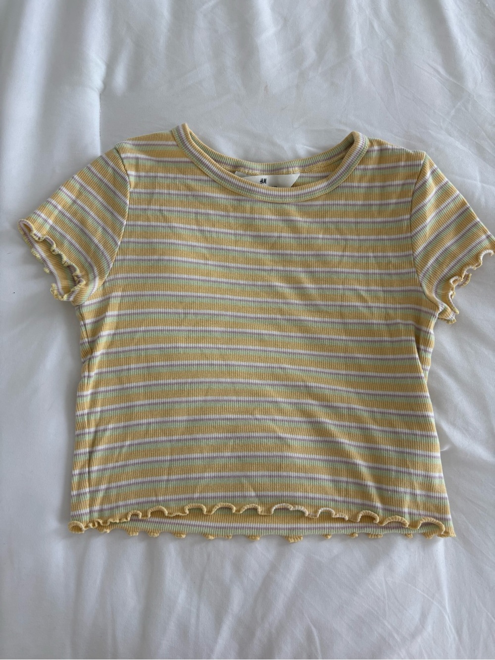 H&M yellow, purple, white, and mint striped crop top (like new!!) °❀⋆.ೃ࿔*:･